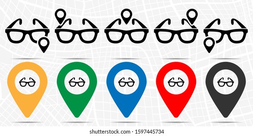 The glasses, spectacles, eyeglasses, glass, spectacle, specs icon in location set. Simple glyph, flat illustration element of medicine theme icons