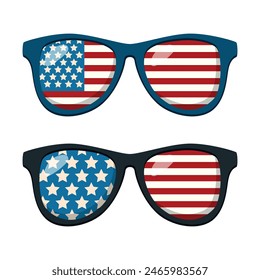 Glasses with stars and strips. 4th of July Independence sign. Vector illustration. Isolated on white background