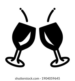 Glasses sticking with each other, icon of toasting