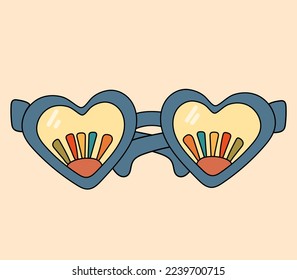 Glasses in the style of the 70s.Retro hippie-style sunglasses.   glasses. 