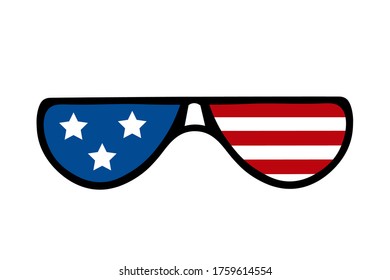 Glasses in style of the USA flag, independence Day. Hand drawn vector decorative flat element for invitation and decoration, postcard, flyer, sticker, banner or website