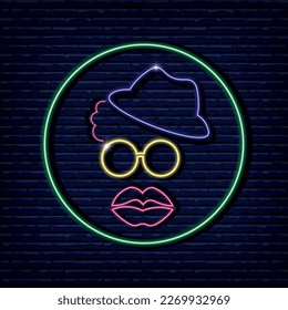 Estilo de gafas, imagen vectorial.Cartón de neón, logotipo. Postal. Icono