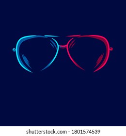 Glasses Sunglasses line pop art potrait logo colorful design with dark background. Abstract vector illustration. Isolated black background for t-shirt, poster, clothing, merch, apparel, badge design