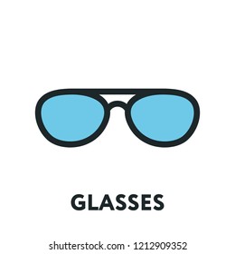 Glasses and Sunglasses Model. Optical Spectacles Fashion Lens. Color Vector Flat Line Icon.