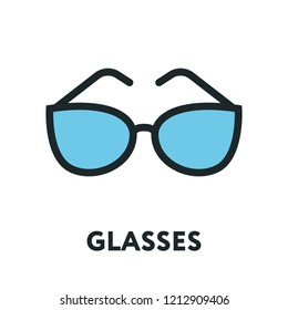 Glasses and Sunglasses Model. Optical Spectacles Fashion Lens. Color Vector Flat Line Icon.