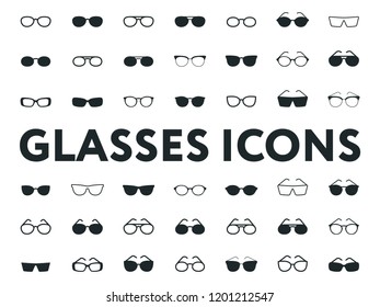 Glasses and Sunglasses Models. Optical Spectacles Fashion Lens. Minimal Vector Flat Line Icons Set.