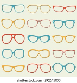 Glasses and sunglasses outline set.  Colorful sunglasses silhouettes.  Vector illustration.