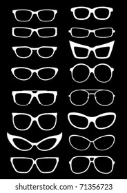 Glasses and Sunglasses silhouettes on black background