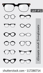 Glasses and Sunglasses silhouettes set