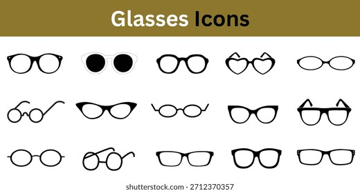 Gafas y gafas de sol Iconos vectoriales: Conjunto de Formas de gafas, marcos y estilos para el diseño	