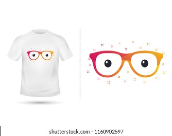 Glasses for T shirt printing design. Tee graphic design. Hipster spectacles concept. Tee-shirt print with eyes. Textile graphic. Colorful hipster eyeglasses sign. Various kinds. Vector