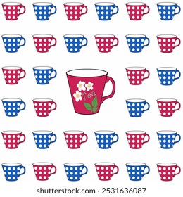 Glasses, tea cups, color pattern, white background