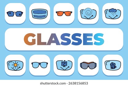 glasses text concept. Shablon for presentation and Infographics. Minimal Clean Icons for Apps and Websites.