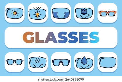 glasses text concept. Shablon for presentation and Infographics. Minimal Clean Icons for Apps and Websites.