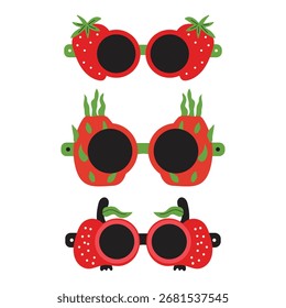 Glasses Theme Fruit Collection Cartoon Icon Illustration