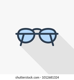 glasses thin line flat color icon. Linear vector illustration. Pictogram isolated on white background. Colorful long shadow design.