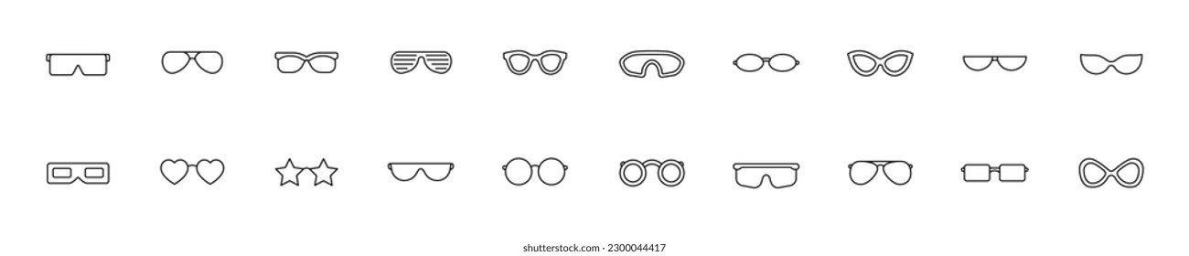 Glasses thin line icon set. Vector Illustration.