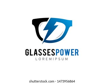 Glasses and thunder bolt logo symbol or icon template