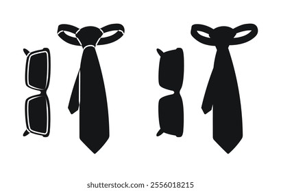 Glasses and tie, silhouette of accessories, men and women wardrobe