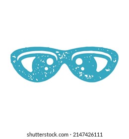 Glasses with transparent lens and eyeball optical accessory equipment for zoom blue grunge texture vector illustration. Goggles eye shape form for eyesight medicine vision spectral ocular isolated