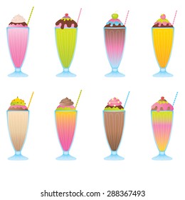 glasses of various milkshakes