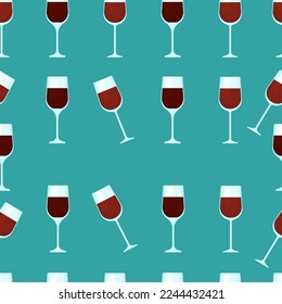 Glasses of various shapes with alcohol seamless pattern. Vector print of glass transparent glasses on a colored background.