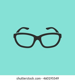 Glasses vector icon. Black illustration isolated on green background for graphic and web design.