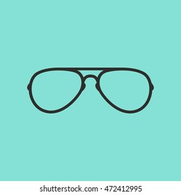 Glasses vector icon. Black illustration isolated on green background for graphic and web design.