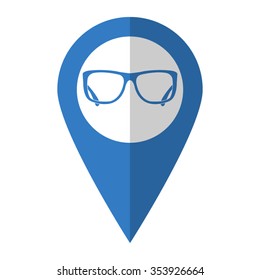 glasses - vector icon; blue map  pointer