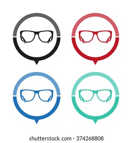 glasses - vector icon; map pointer;  message bubble