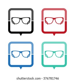 glasses - vector icon; map pointer;  message bubble