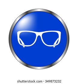 glasses - vector icon on the blue button