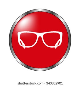 glasses - vector icon on the  red button
