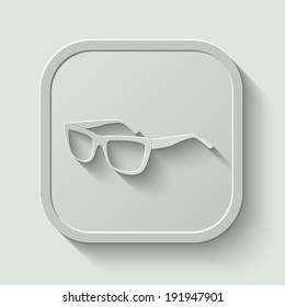 glasses vector icon - paper button with shadow on light background