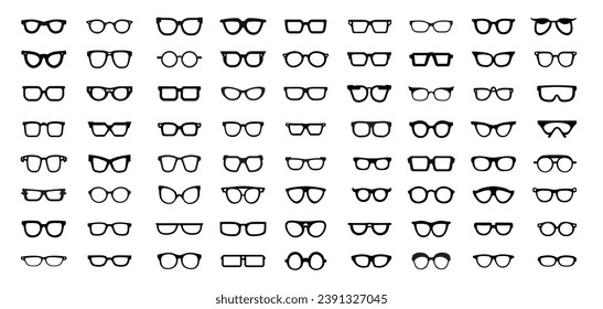 Glasses Vector Icon Set. Sunglasses, Hipster, Geek Glasses Collection on a Transparent Background