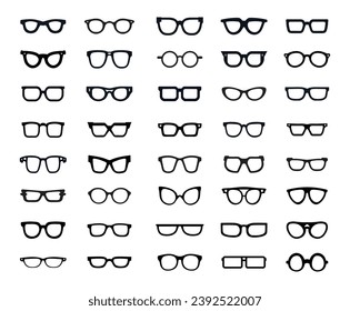 Juego de iconos vectores de lentes. Gafas de sol, hipster, colección de anteojos geek sobre fondo transparente