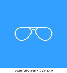 Glasses vector icon. White Illustration isolated on blue background for graphic and web design.