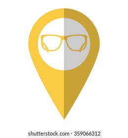 glasses - vector icon;  yellow map pointer