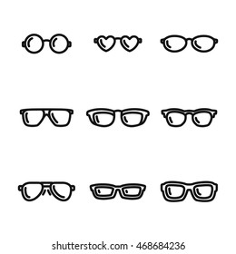 Glasses vector icons. Simple illustration set of 9 Glasses elements, editable icons, can be used in logo, UI and web design