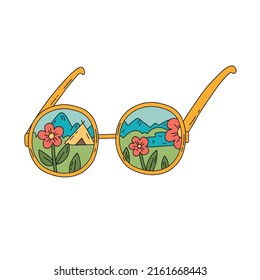 Glasses vector illustrations of tourism and camping in doodle style on white background. Local travel hand drawn icon in doodle style. Summer nature rest and adventure.