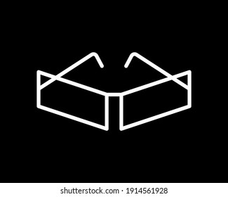 Glasses vector logo. White illustration on blank black background.
