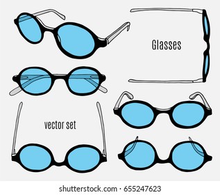 Glasses vector set, icon collection isolated on light background