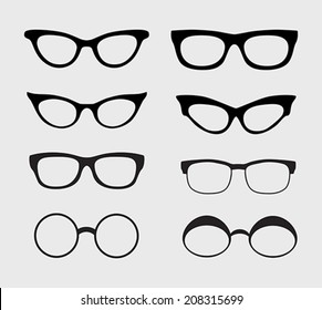 Glasses vector set. Retro, hipster styles. Vector illustration