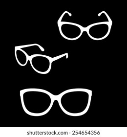 glasses vector set. Retro, wayfarer, aviator frames on a black background