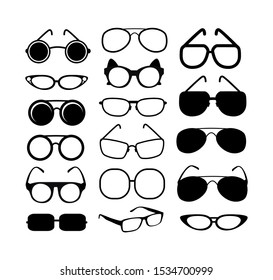 Glasses. vector silhouette on white background. model icons. Collection of fashion accessories at different angles