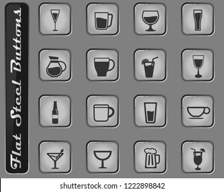 Glasses vector web icons on the flat steel buttons