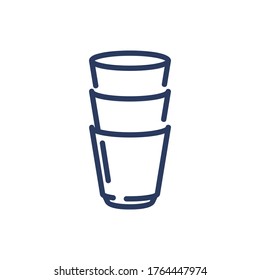Icono de la línea delgada de agua con lentes de vidrio. Apilar si beber platos aislados marca el signo. Agua dulce, agua, concepto de salud. Elemento de símbolo de ilustración vectorial para diseño web y aplicaciones