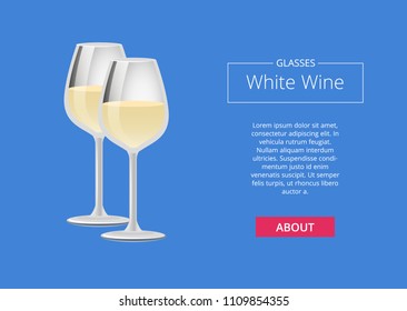Glasses white wine poster two wineglasses with classical alcohol drinks vector illustration of champagne in glassware, banner online advertisement