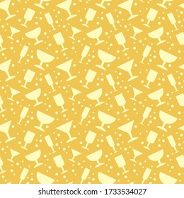 Glasses of wine, champagne, splashes, bubbles. Seamless Vector pattern in flat style