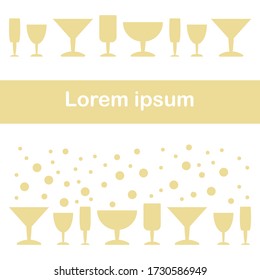 Glasses of wine, champagne, splashes. Vector illustration in flat style for greeting cards, invitations and more